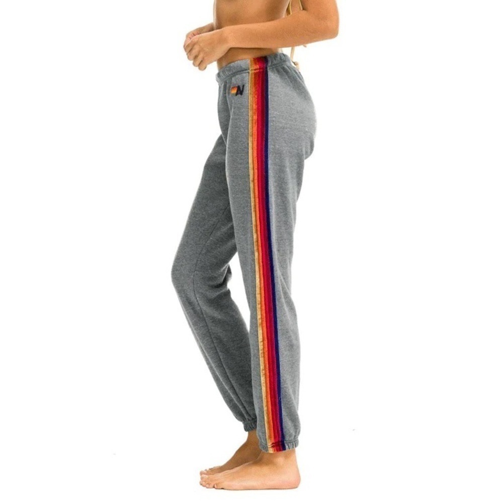 Aviator Nation Gray Track Pants with Rainbow Stripe